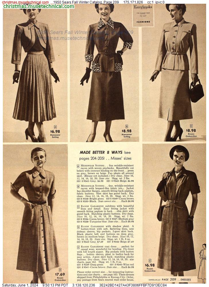 1950 Sears Fall Winter Catalog, Page 209