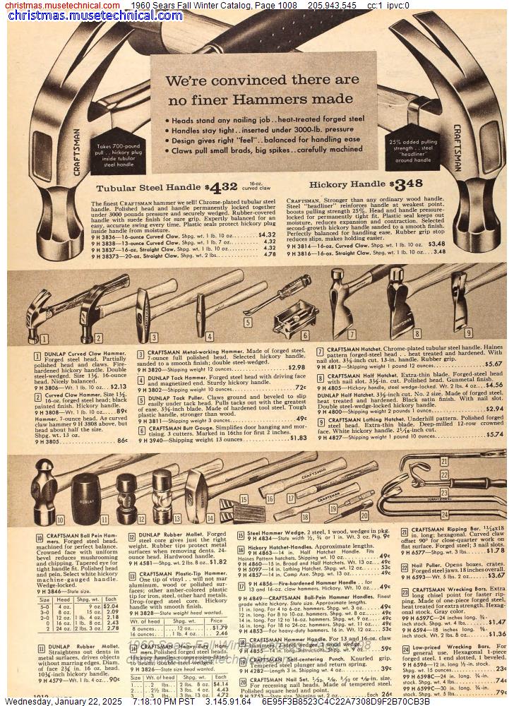 1960 Sears Fall Winter Catalog, Page 1008