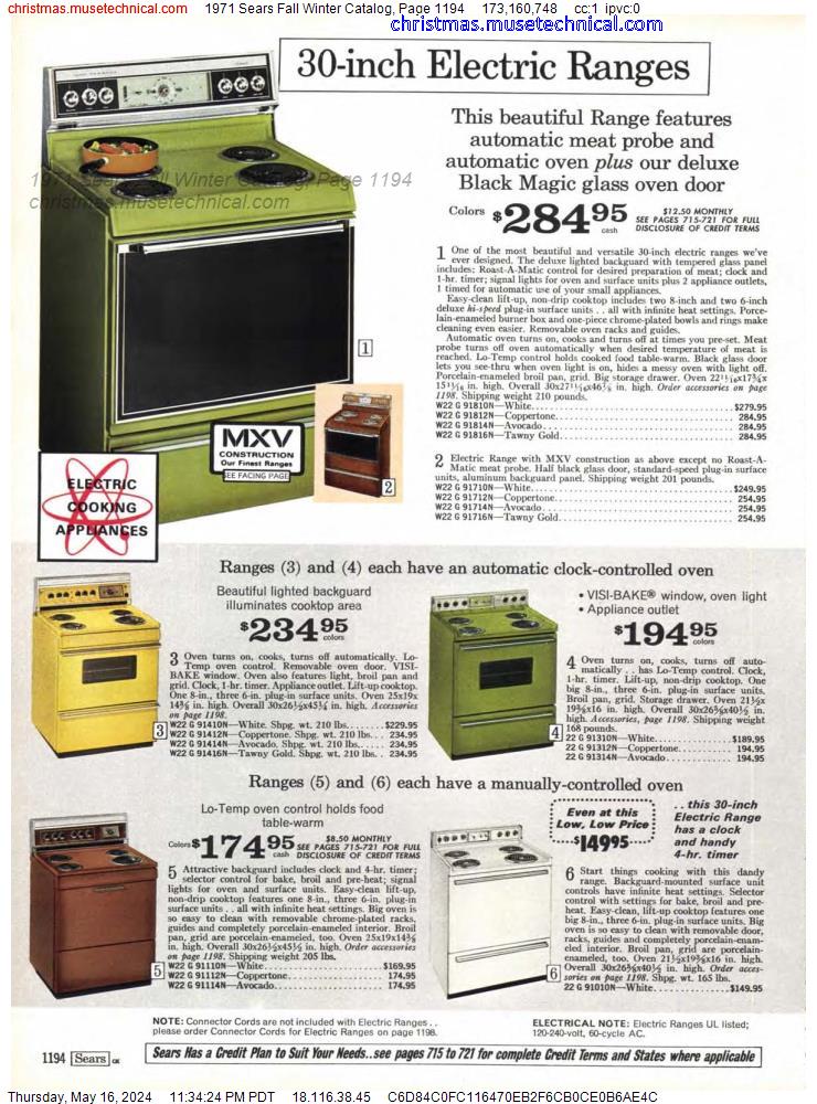 1971 Sears Fall Winter Catalog, Page 1194