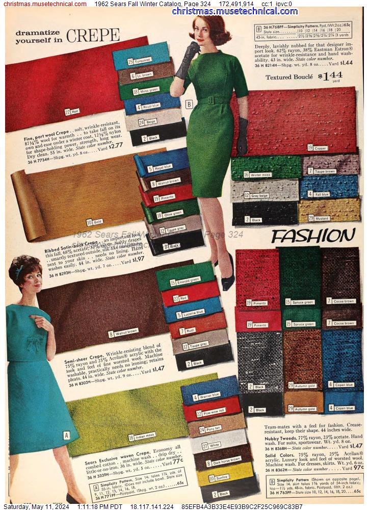 1962 Sears Fall Winter Catalog, Page 324
