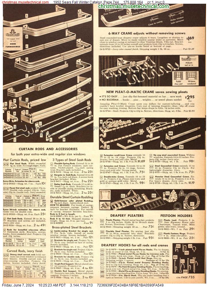 1952 Sears Fall Winter Catalog, Page 744
