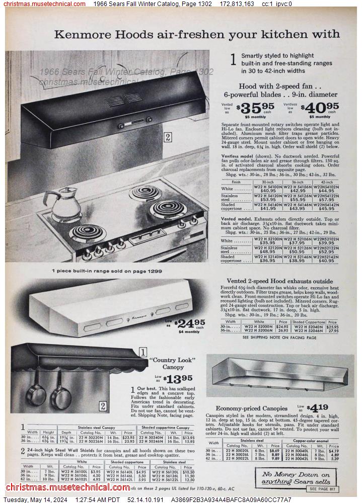 1966 Sears Fall Winter Catalog, Page 1302