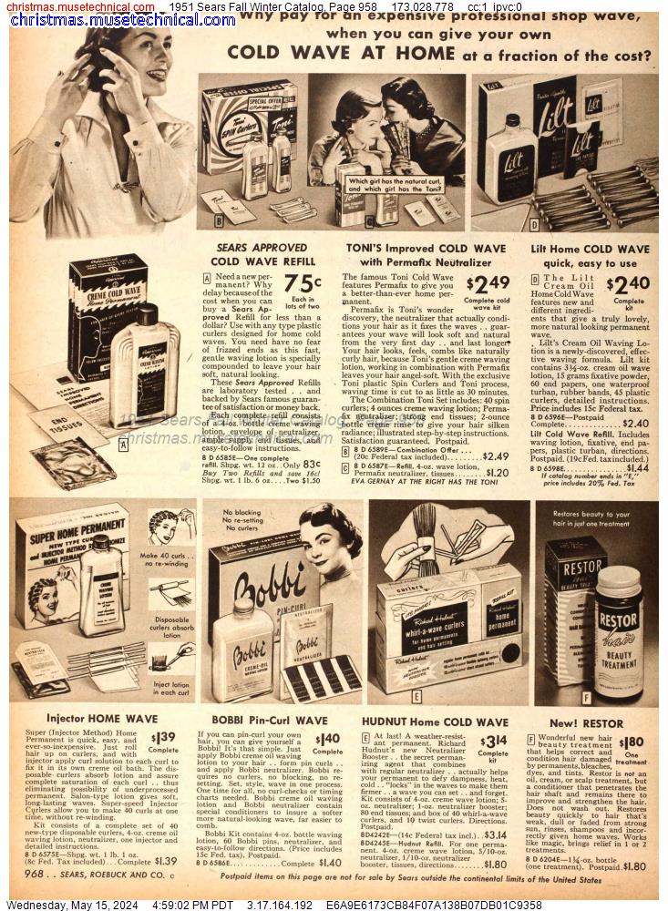 1951 Sears Fall Winter Catalog, Page 958