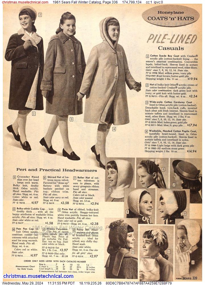 1961 Sears Fall Winter Catalog, Page 336