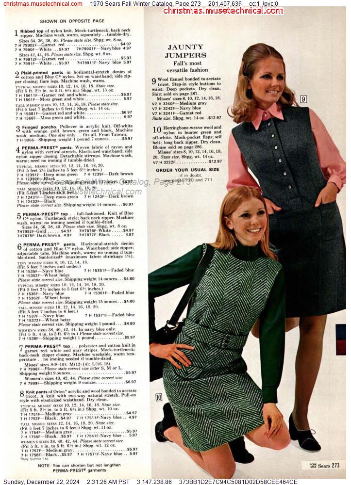 1970 Sears Fall Winter Catalog, Page 273