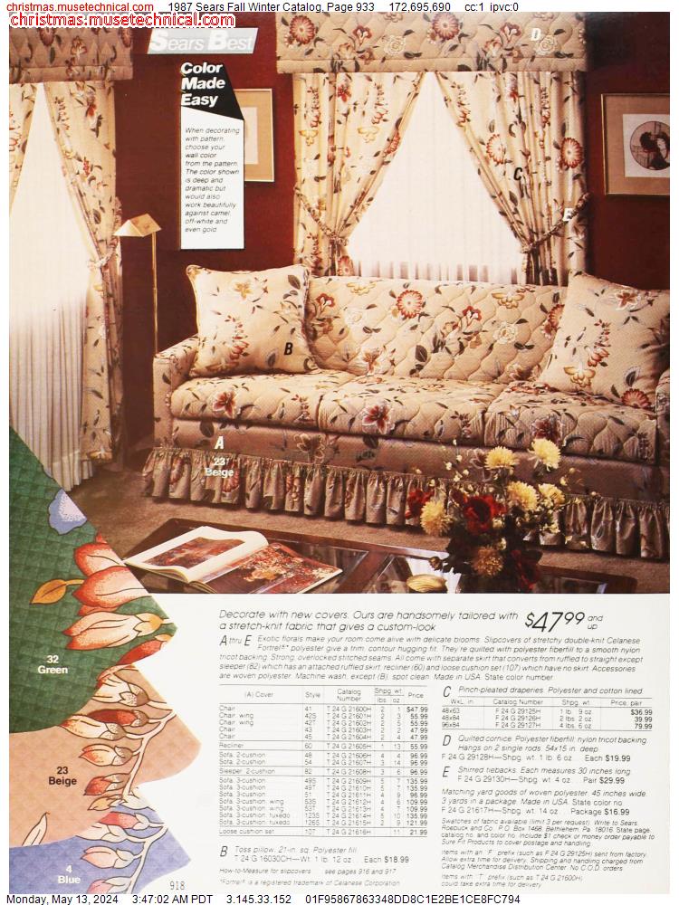 1987 Sears Fall Winter Catalog, Page 933