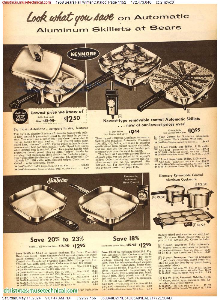 1958 Sears Fall Winter Catalog, Page 1152