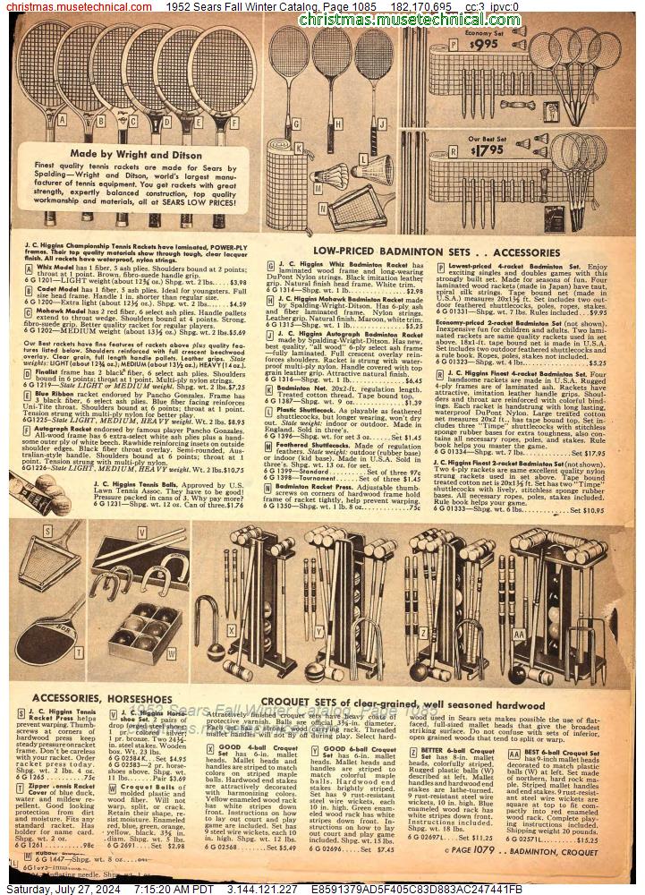 1952 Sears Fall Winter Catalog, Page 1085