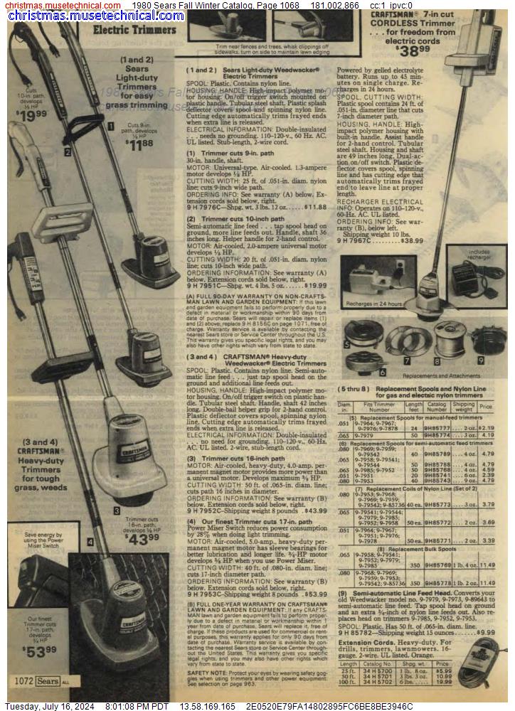 1980 Sears Fall Winter Catalog, Page 1068