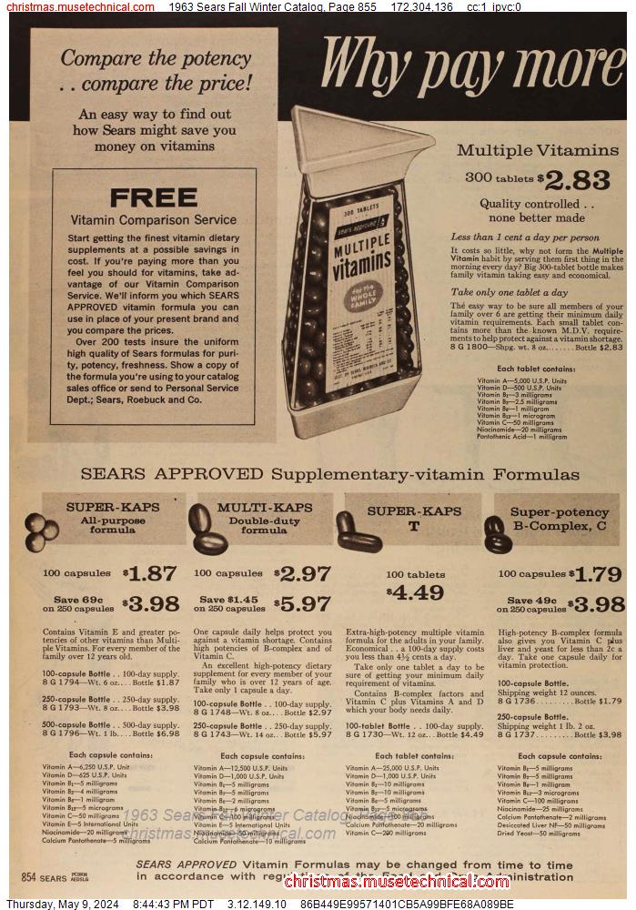 1963 Sears Fall Winter Catalog, Page 855