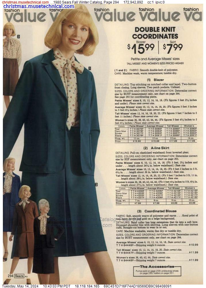 1980 Sears Fall Winter Catalog, Page 294