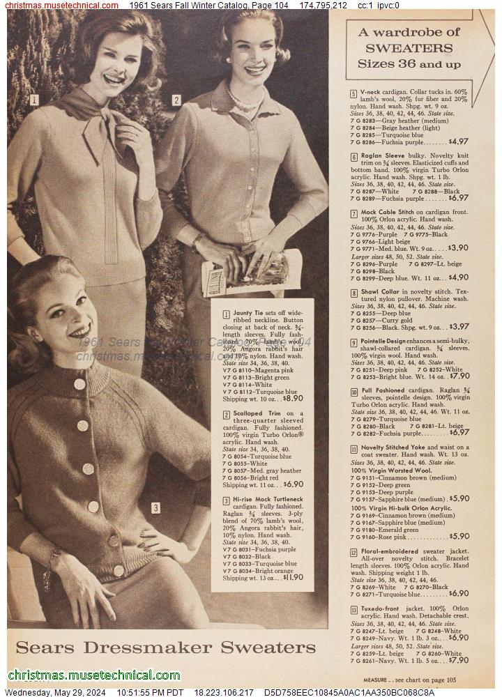 1961 Sears Fall Winter Catalog, Page 104