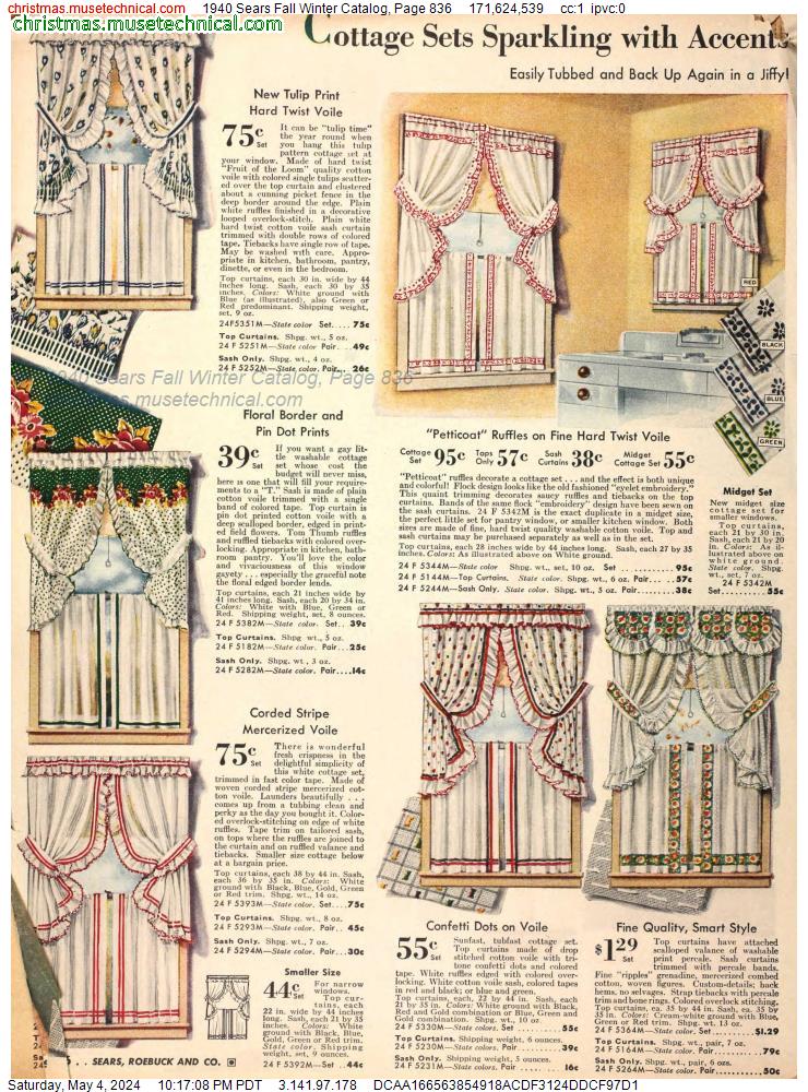 1940 Sears Fall Winter Catalog, Page 836
