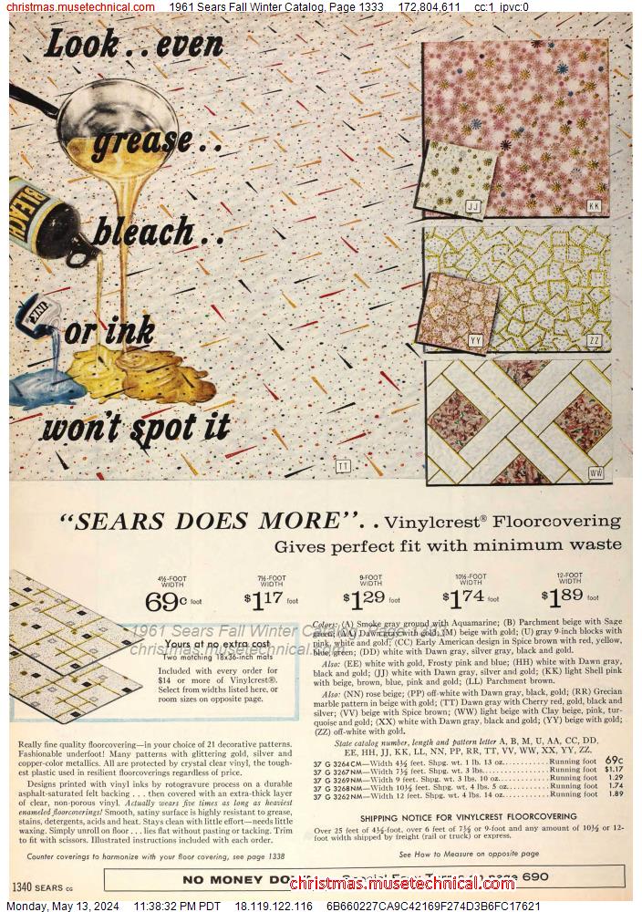 1961 Sears Fall Winter Catalog, Page 1333