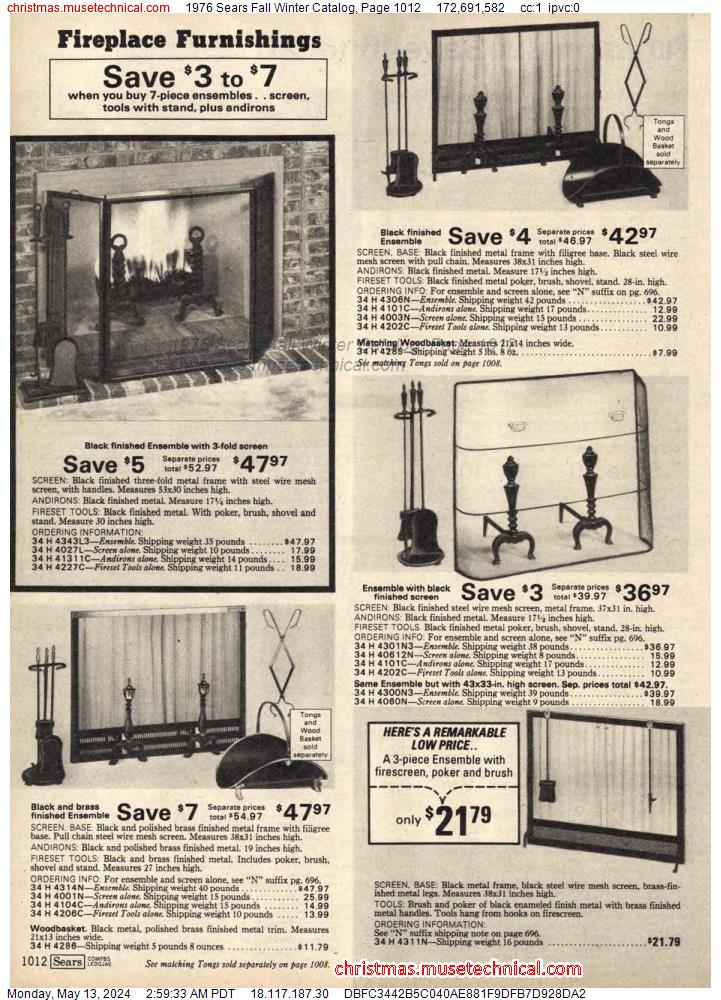 1976 Sears Fall Winter Catalog, Page 1012