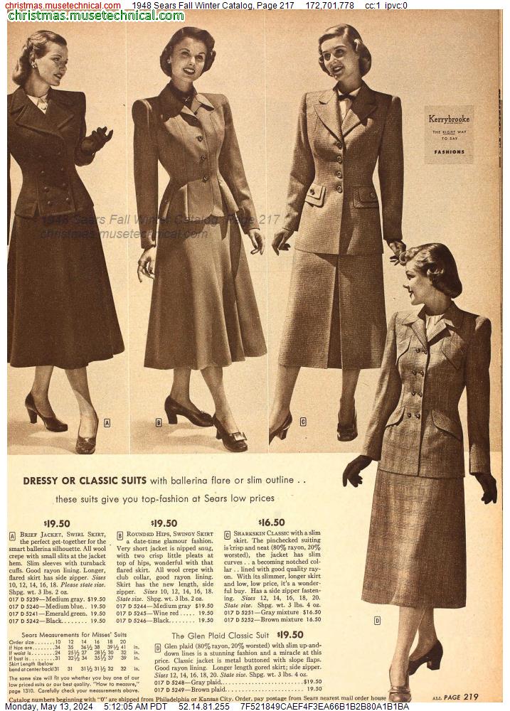 1948 Sears Fall Winter Catalog, Page 217