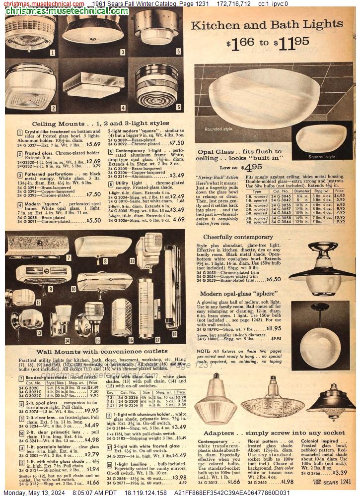 1961 Sears Fall Winter Catalog, Page 1231