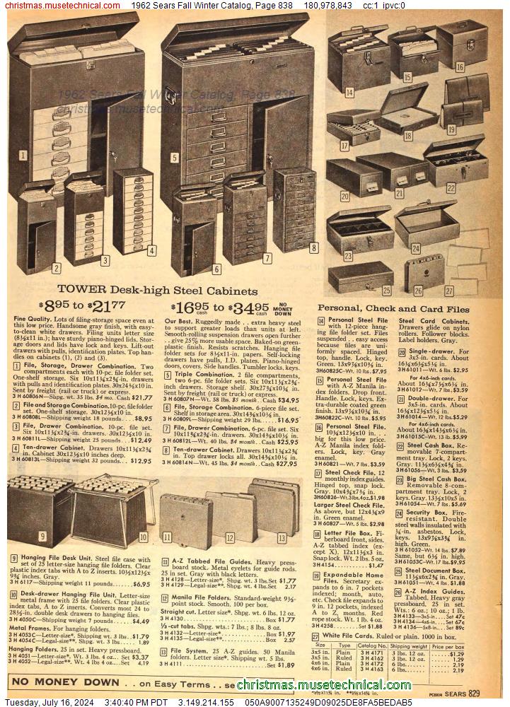1962 Sears Fall Winter Catalog, Page 838
