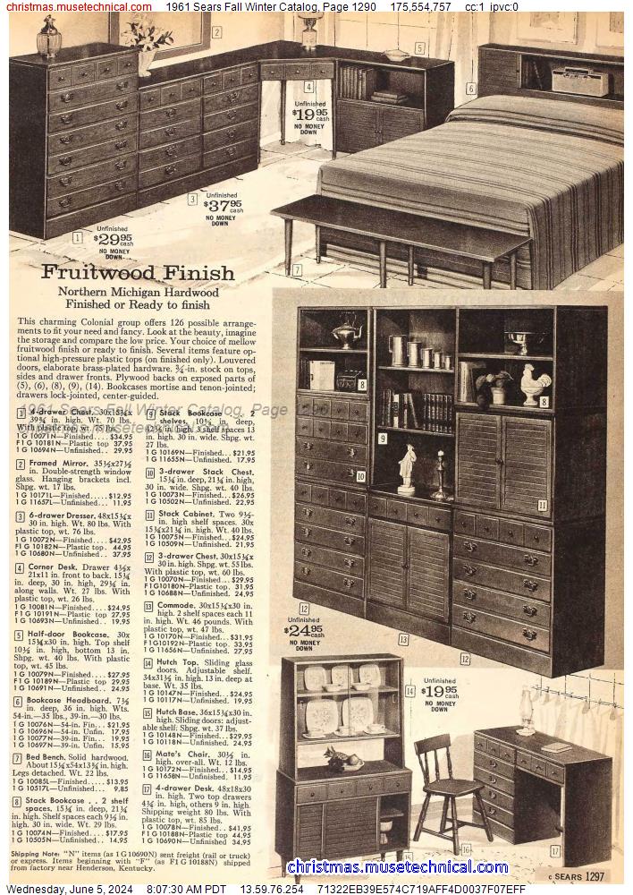1961 Sears Fall Winter Catalog, Page 1290