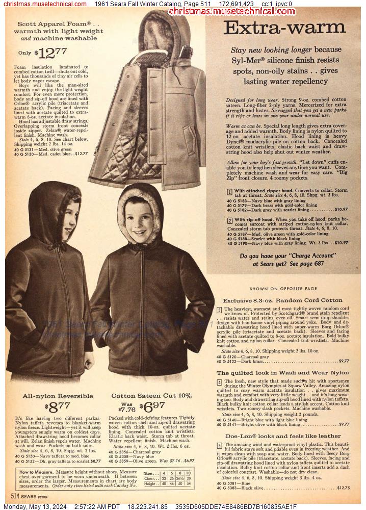 1961 Sears Fall Winter Catalog, Page 511