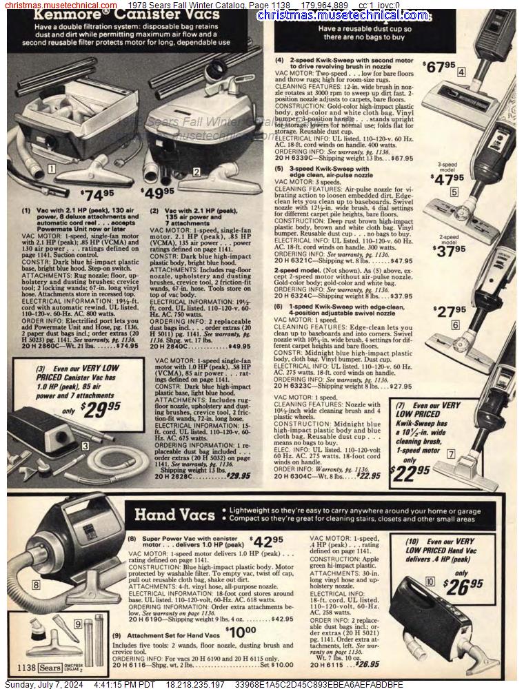 1978 Sears Fall Winter Catalog, Page 1138