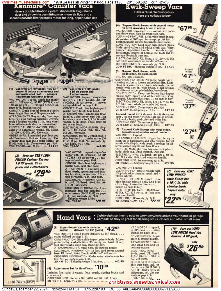 1978 Sears Fall Winter Catalog, Page 1138