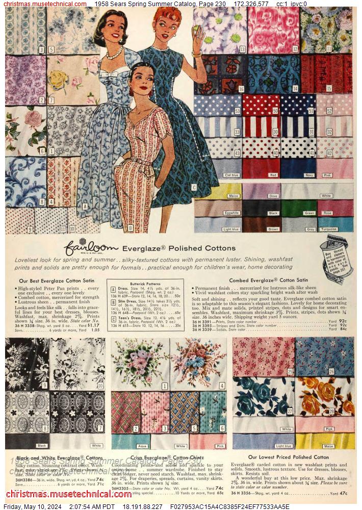 1958 Sears Spring Summer Catalog, Page 230