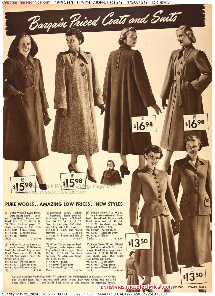 1949 Sears Fall Winter Catalog, Page 219