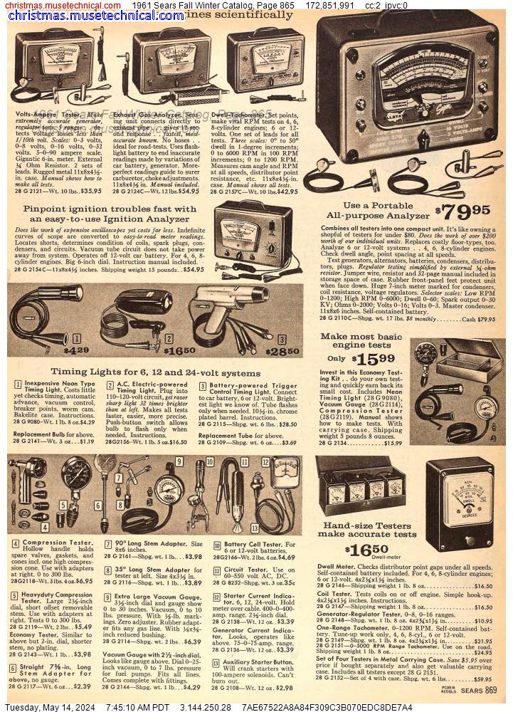 1961 Sears Fall Winter Catalog, Page 865