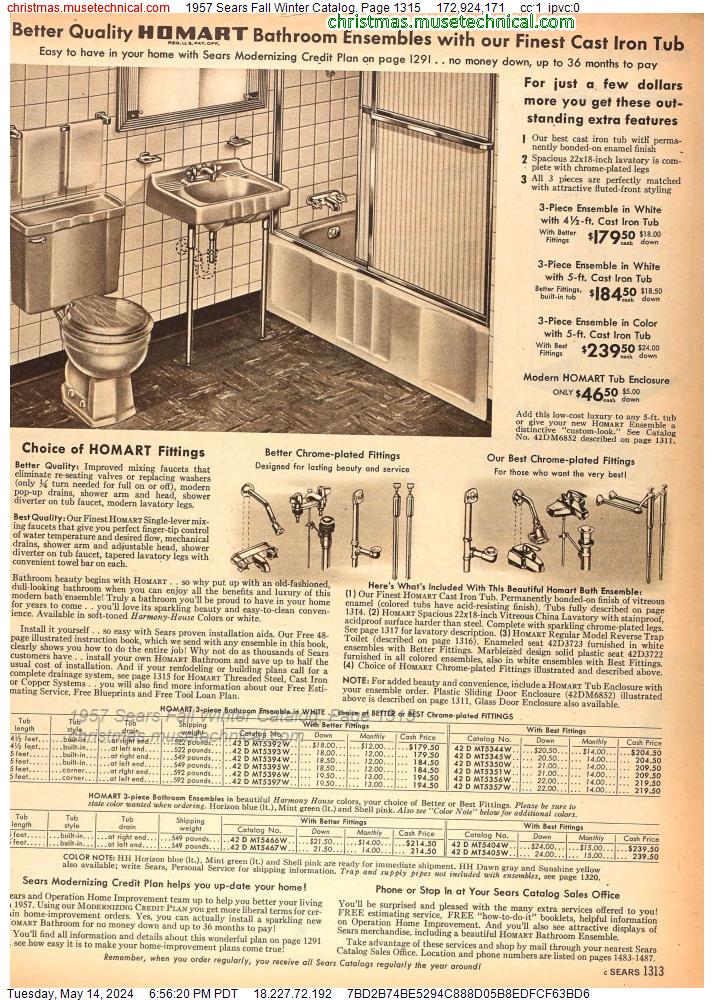 1957 Sears Fall Winter Catalog, Page 1315