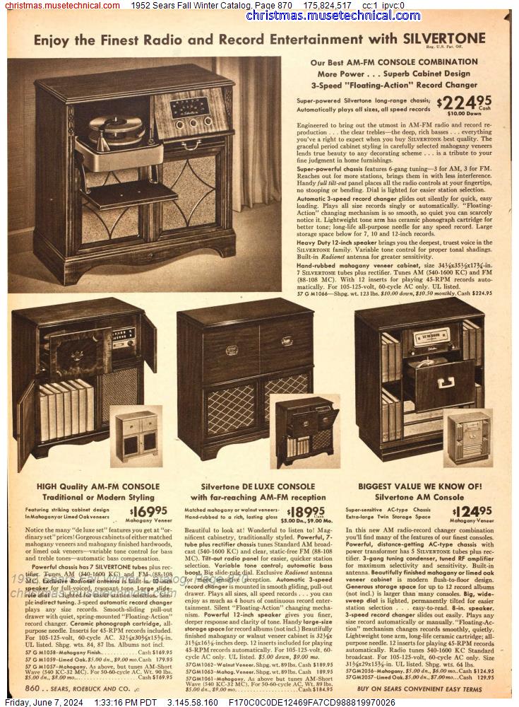 1952 Sears Fall Winter Catalog, Page 870
