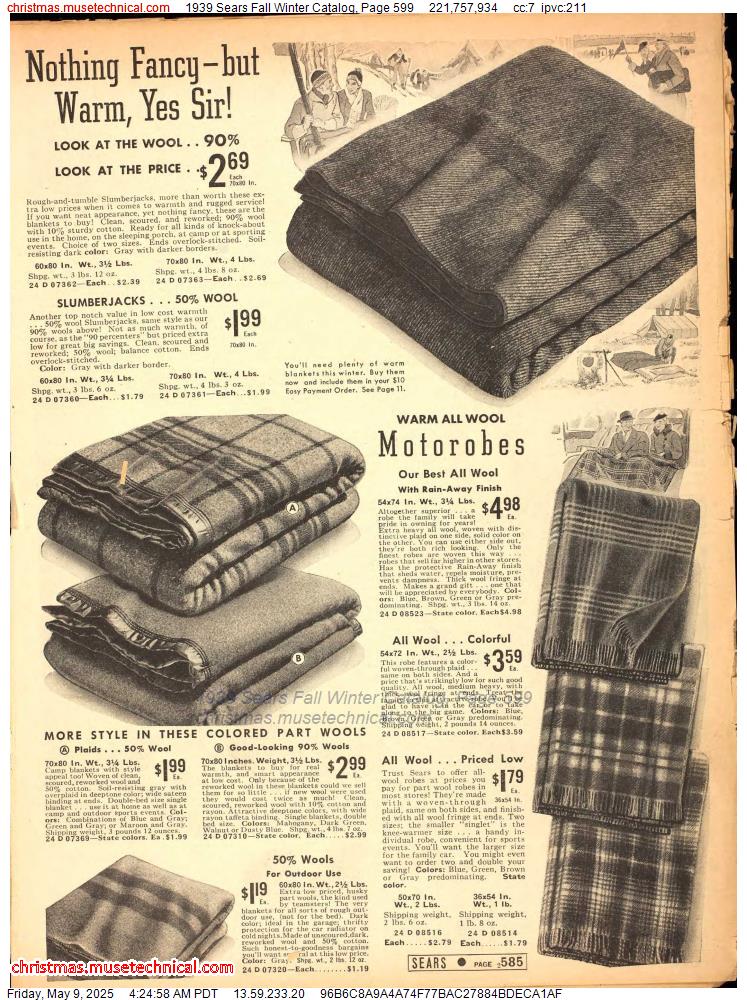 1939 Sears Fall Winter Catalog, Page 599