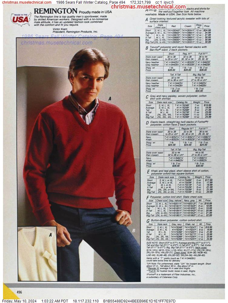 1986 Sears Fall Winter Catalog, Page 494
