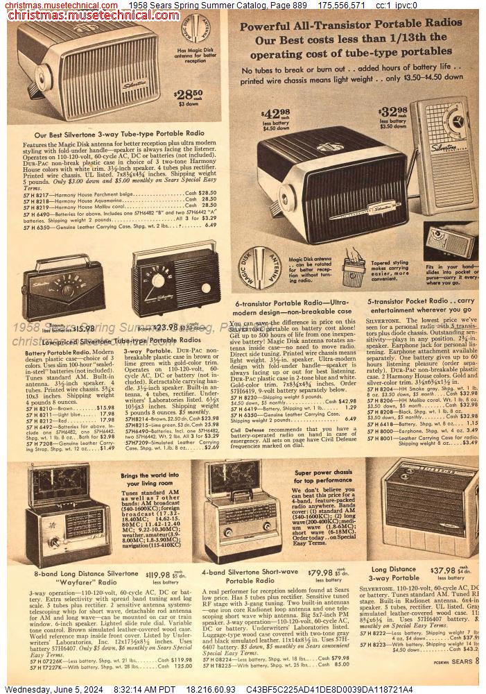 1958 Sears Spring Summer Catalog, Page 889