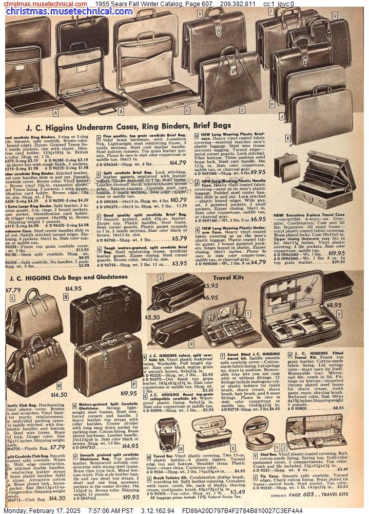 1955 Sears Fall Winter Catalog, Page 607