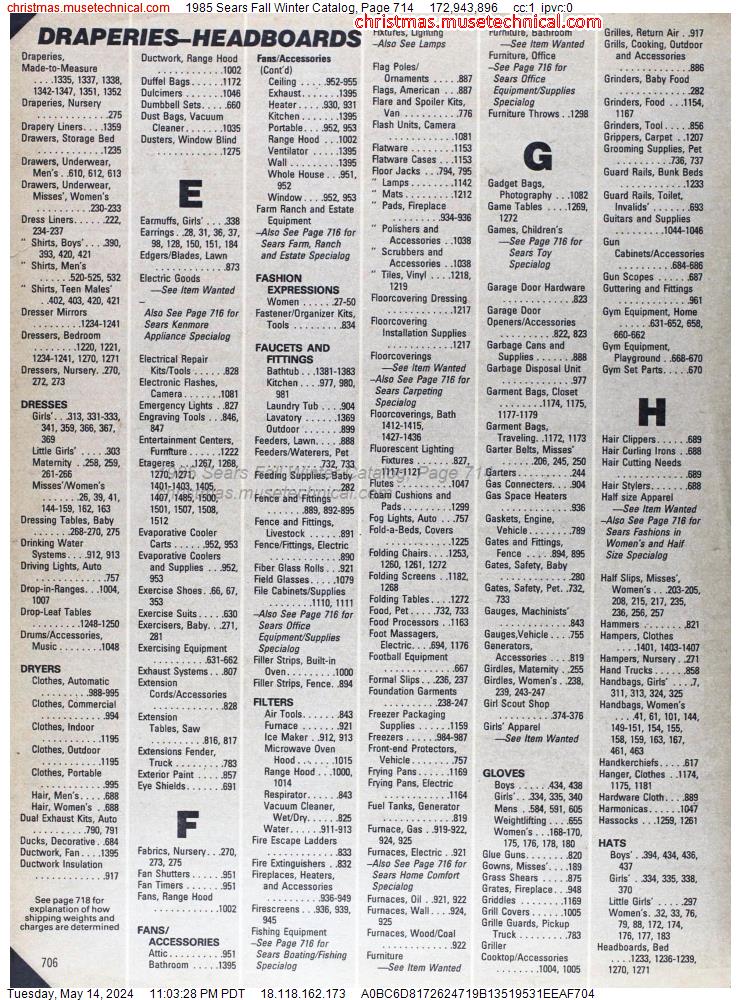 1985 Sears Fall Winter Catalog, Page 714