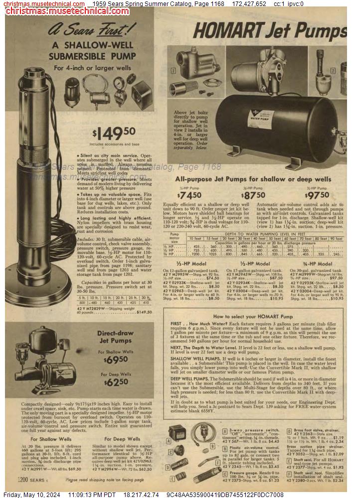 1959 Sears Spring Summer Catalog, Page 1168