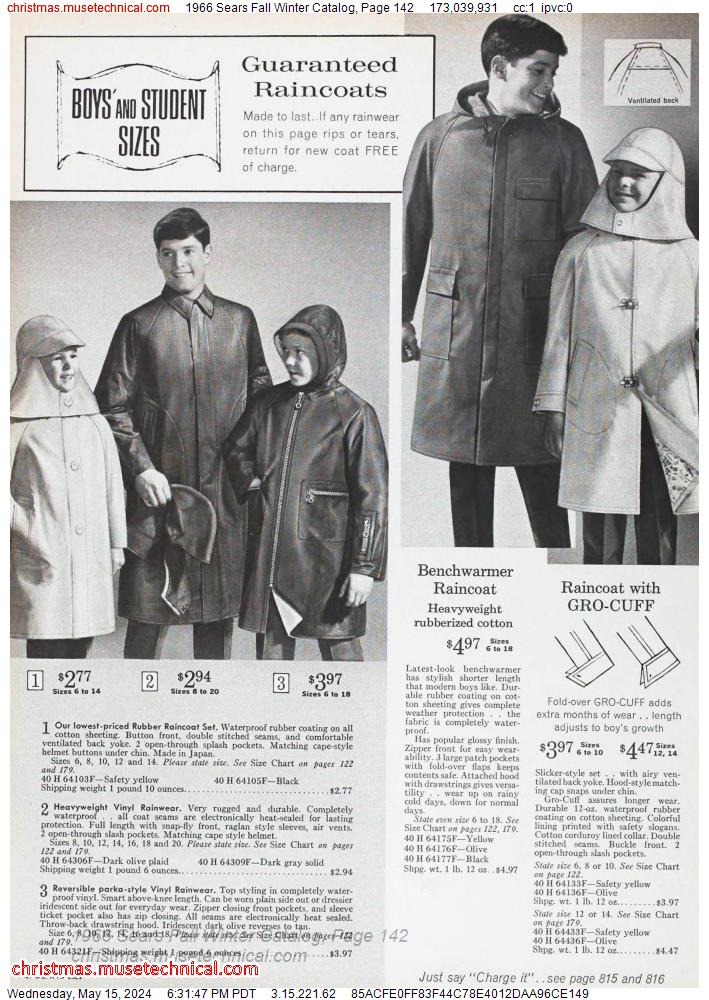 1966 Sears Fall Winter Catalog, Page 142