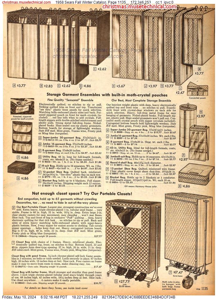 1958 Sears Fall Winter Catalog, Page 1135