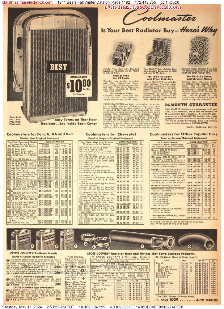 1941 Sears Fall Winter Catalog, Page 1192
