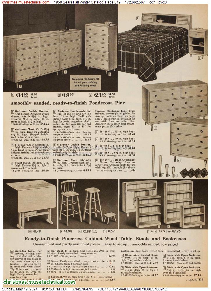 1959 Sears Fall Winter Catalog, Page 819