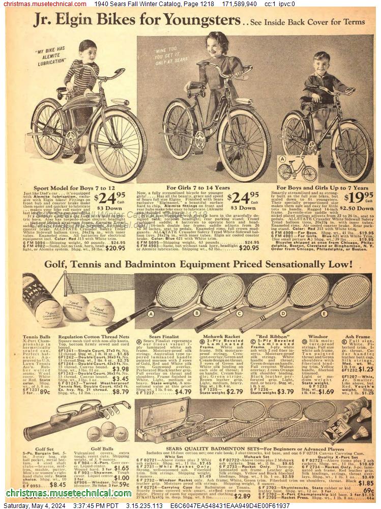 1940 Sears Fall Winter Catalog, Page 1218