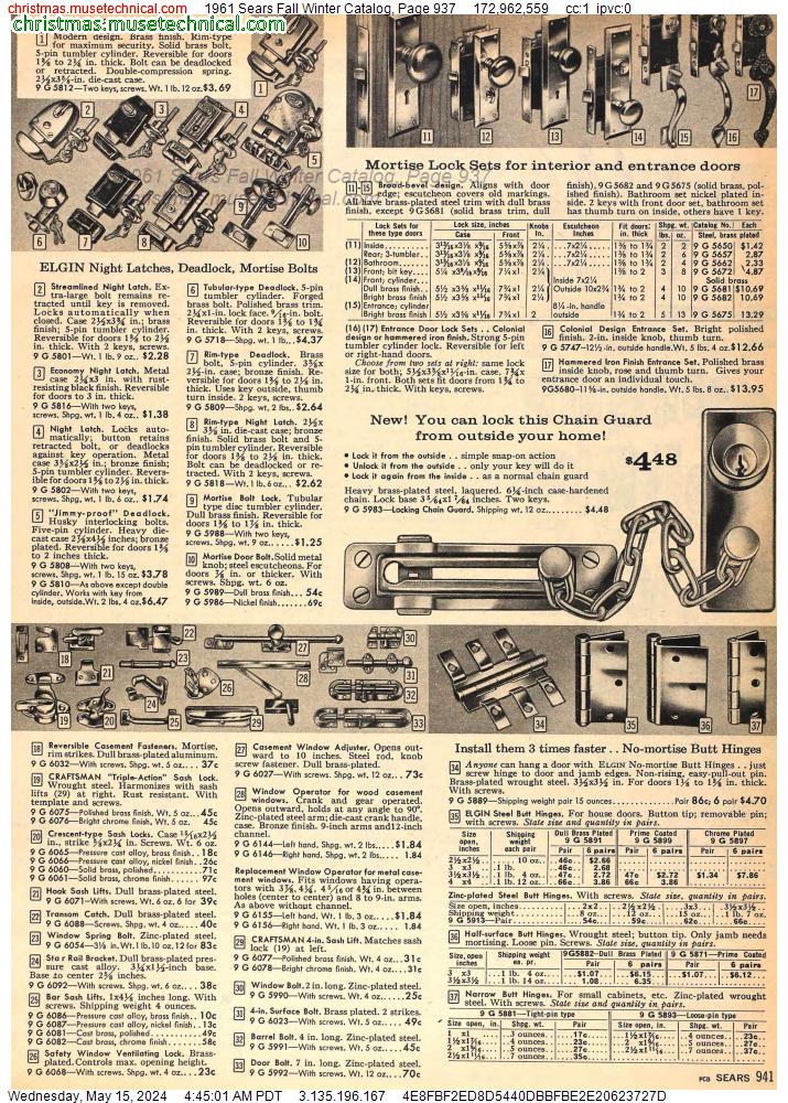 1961 Sears Fall Winter Catalog, Page 937