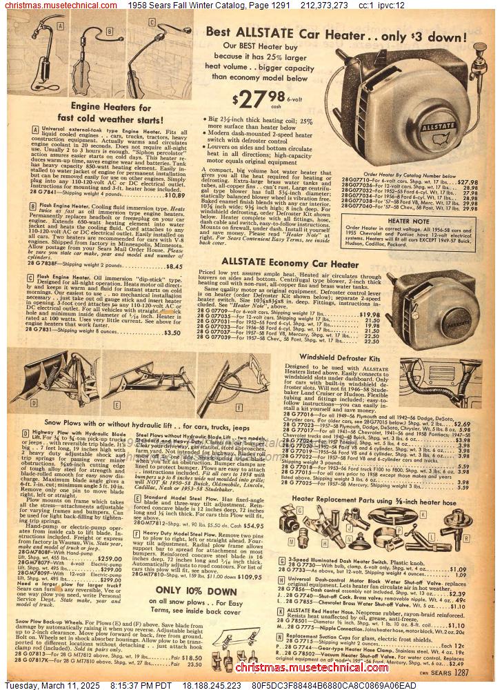 1958 Sears Fall Winter Catalog, Page 1291