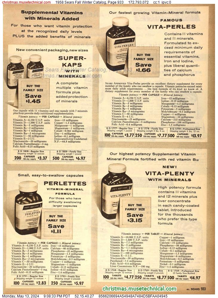 1958 Sears Fall Winter Catalog, Page 933
