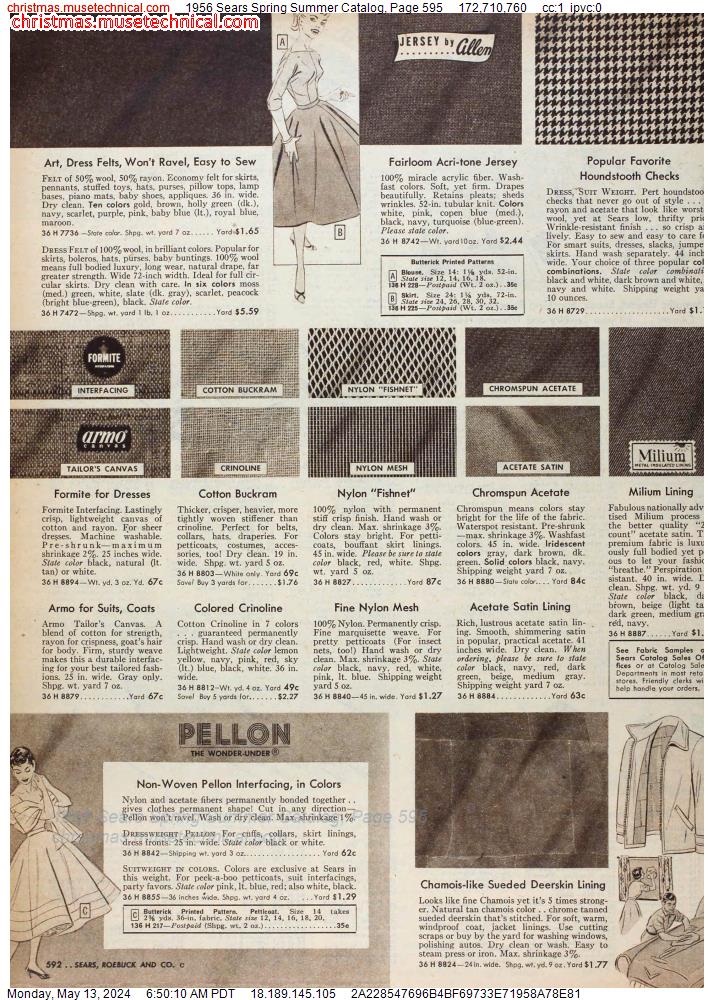 1956 Sears Spring Summer Catalog, Page 595