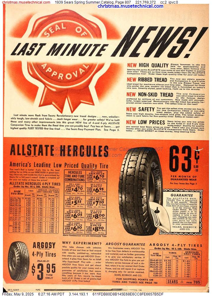 1939 Sears Spring Summer Catalog, Page 807