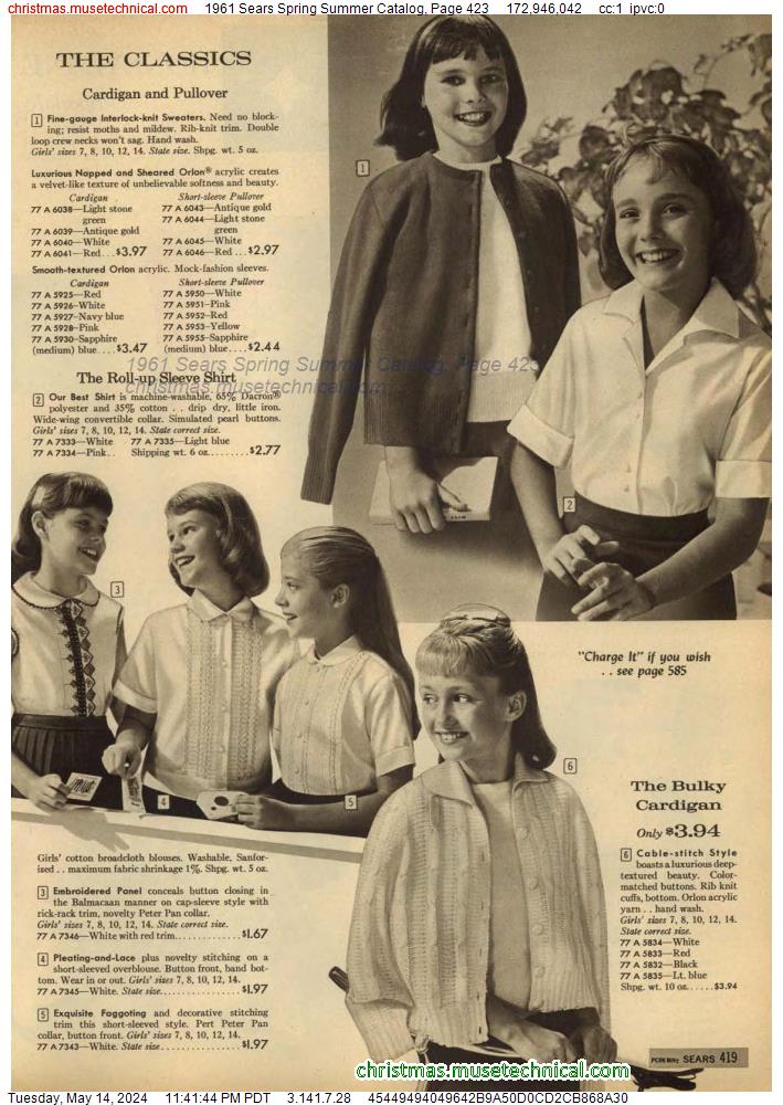 1961 Sears Spring Summer Catalog, Page 423