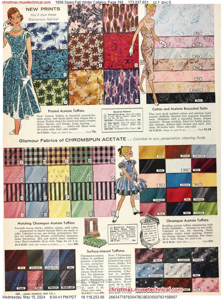 1956 Sears Fall Winter Catalog, Page 195