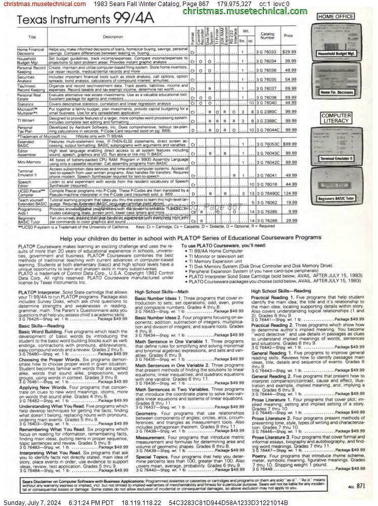 1983 Sears Fall Winter Catalog, Page 867